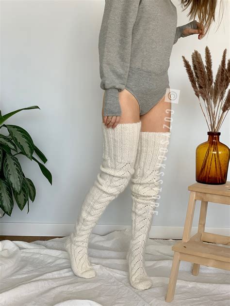 Knee High Socks Pattern Knitting Patterns For Beginners Thigh Etsy