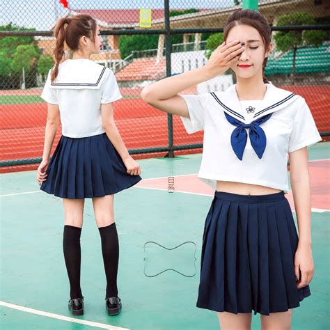 Uphyd Summer Preppy Style High Schoolgirl Sailor Uniforms Sakura White