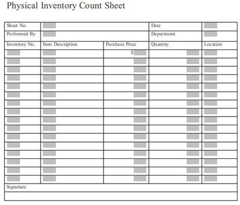 Printable Inventory Count Sheet Template Sheet