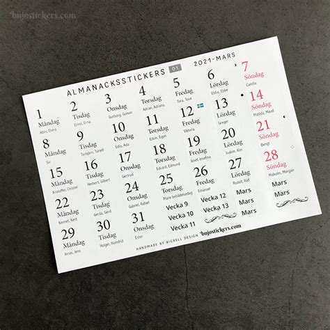 Swedish Calendar Stickers Almanacksstickers 01 Med Etsy