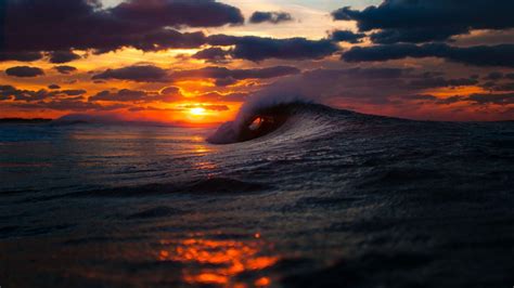 X Ocean Waves At Sunset Laptop Full Hd P Hd K Wallpapers