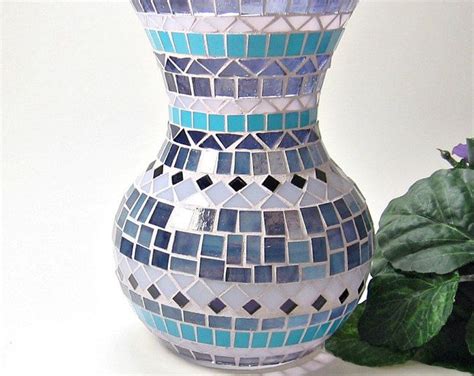 Stained Glass Mosaic Vase Purple Blue Handmade Mosaic Bottles Mosaic Vase Mosaic Flower Pots