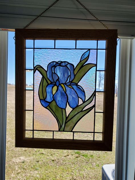 Blue Iris Stained Glass Panel Br