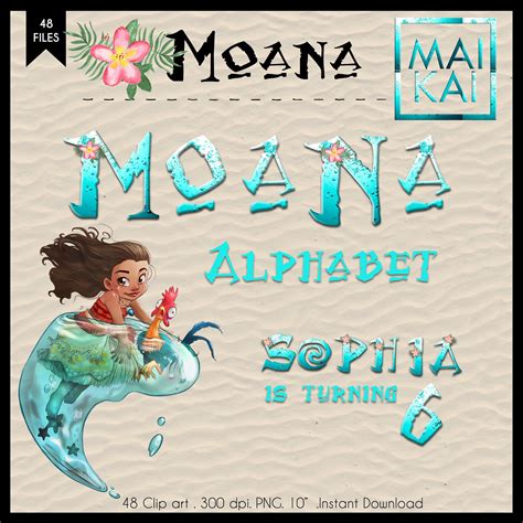Planner Stickers Digital Alphabet Moana Party Moana Birthday