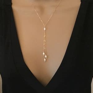 Dainty Lariat Necklace Delicate Y Necklace Gold Pearl Lariat Necklace