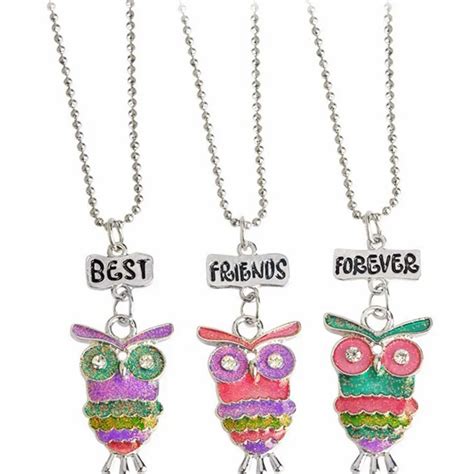 3pcsset Best Friends Forever Cute Owl Necklace Colorful Drop Oil