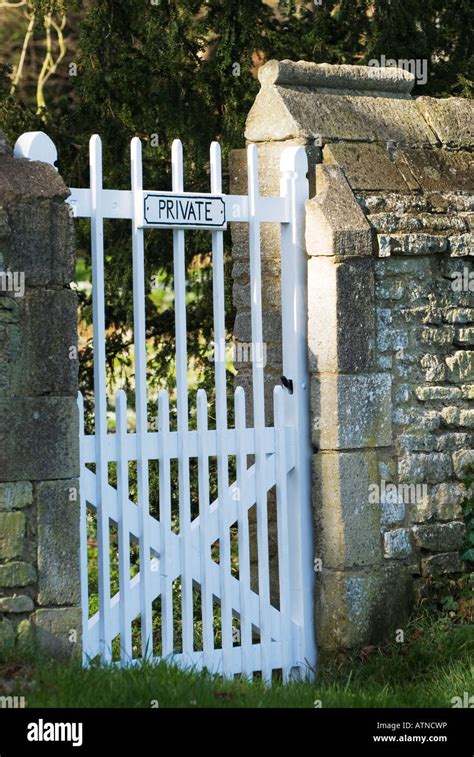 Private Sign On White Gate Leading To The Grounds Of Deene Hall In