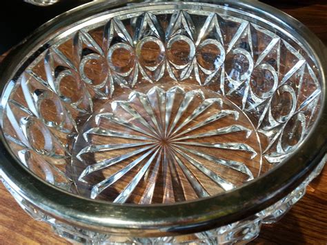 Crystal Glass Bowl With Silverplate Rim Vintage Marked Etsy Glass