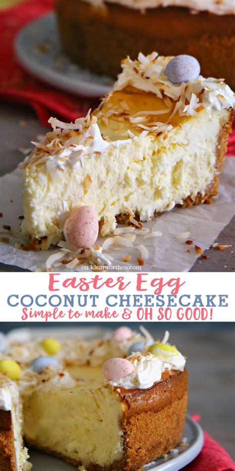 Whatever the time of day, the humble egg is easily the centrepiece of so many nutritious dishes, from filling salads to stunning soufflés. Easter Egg Coconut Cheesecake - Kleinworth & Co