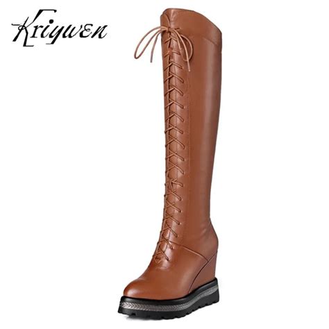 Plus Size 34 42 Western Boots Knee High Boots 100 Cow Genuine Leather