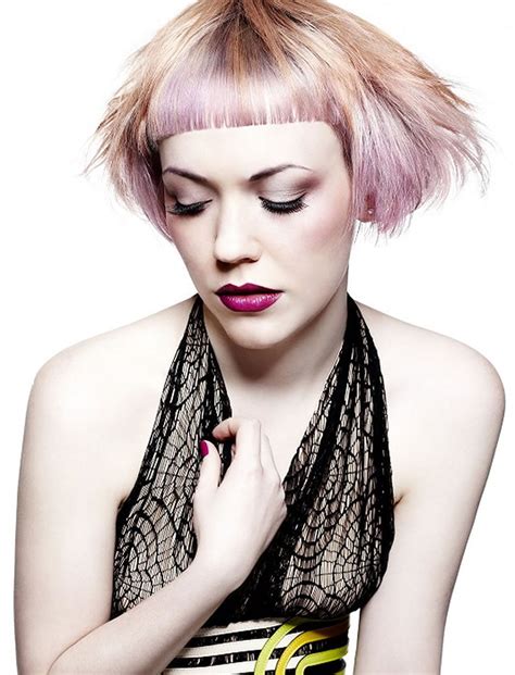 Cute Pink Ombre Asymmetrical Bob Hairstyles With Short Bangs Hair Colors