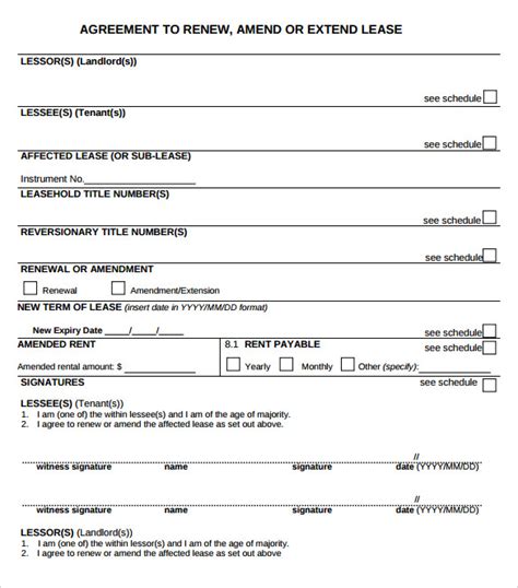 lease extension agreements sample  format sample templates
