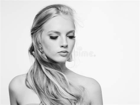 Blonde Long Hair Woman Beauty Portrait With Beautiful Hairstyle Stock