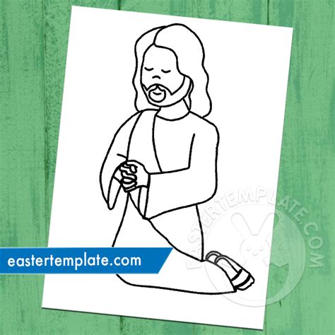 Jesus Kneeling In Prayer Coloring Easter Template