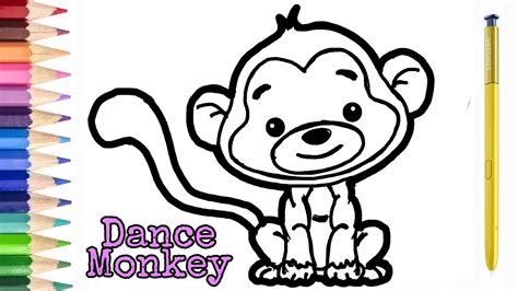 Anak monyet di atas pohon. Dance monkey, Cara menggambar dan mewarnai monyet lucu ...