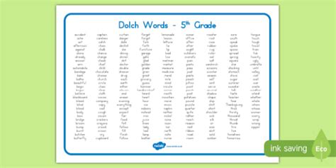 Dolch Words Fifth Grade Word Mat Teacher Made