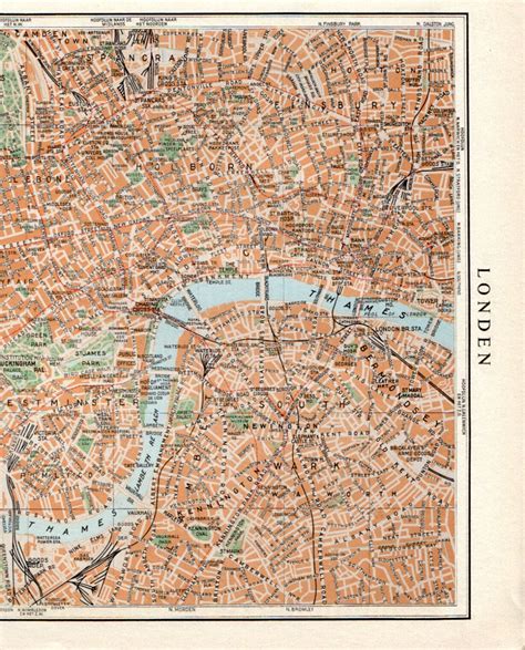 Large Vintage London Map 1950s London Street Map London Travel
