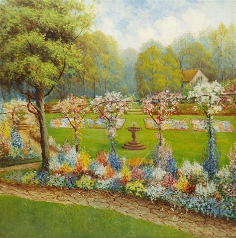 English School 20th Century Country Garden Oil On Panel Unsigned