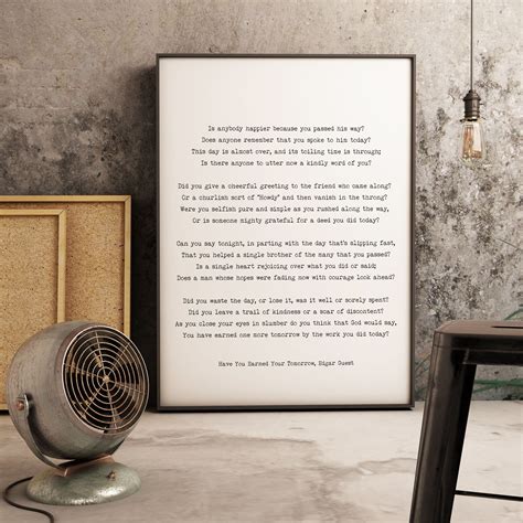 Edgar Guest Poem Have You Earned Your Tomorrow Poetry Wall Etsy