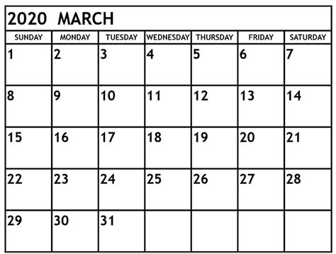 March 2020 Calendar Pdf Word Excel Template Free