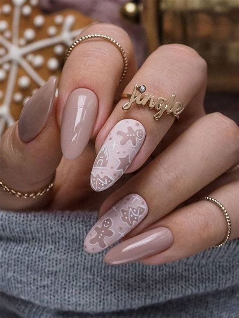 Gingerbread Nude Christmas Manicure Nude Nails Arent Boring Here