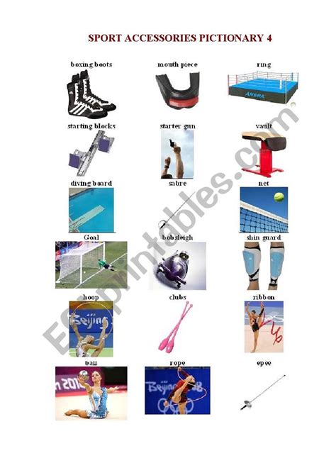 Sport Accessories Pictionary 4 A Game Esl Worksheet By Korova Daisy