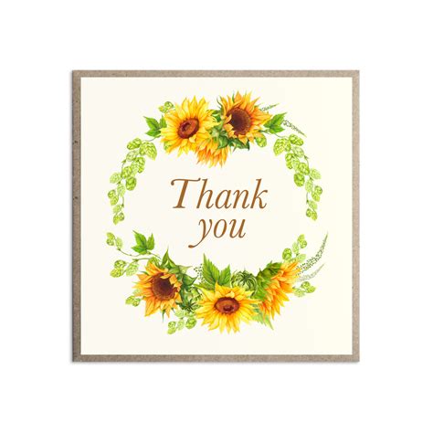 Rustic Sunflower Thank You Cards Rustic Wedding Country Wedding Sun