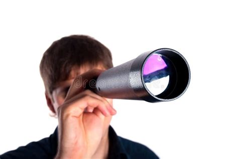 Man Looking Through A Telescope Stock Image Image Of Success