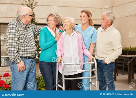 Seniors Have Fun In The Retirement Home Stock Photo Image Of Terrace