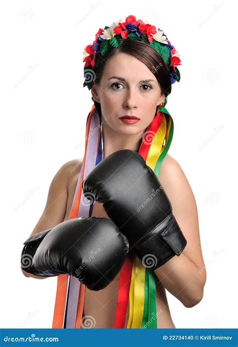 Topless Girl With Boxing Gloves Stock Photo Image Of Fitness Flowers