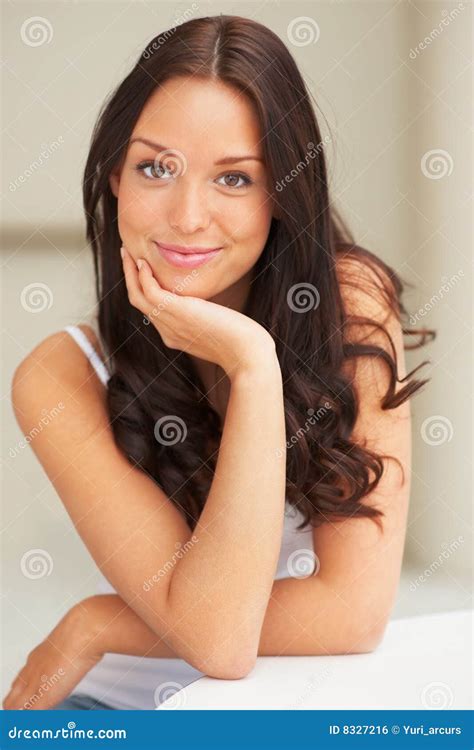 Confident Looking Woman Posing In Front Of Camera Stock Photo Image