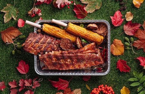Premium Photo Autumn Bbq Grilled Pork Ribs Corn And Grilled Peppers