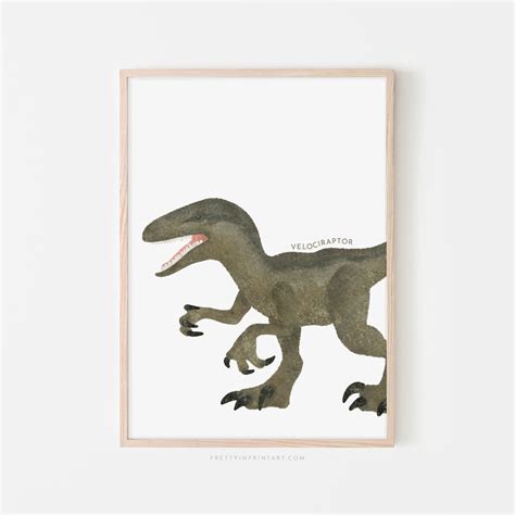 Dinosaur Art Velociraptor Portrait Framed Print Pretty In Print Art Ltd