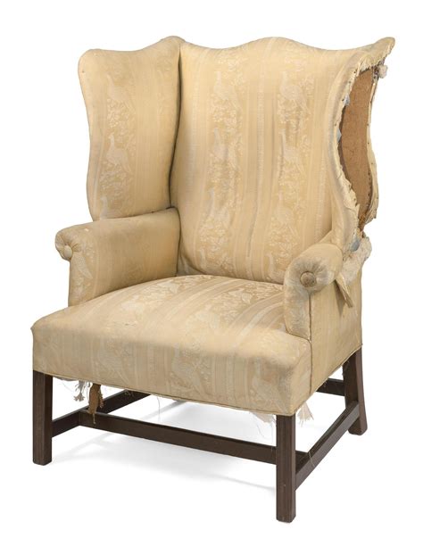 Lot Chippendale Wing Chair In Mahogany Upholstery Partially Removed