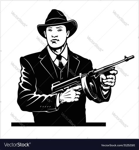 gangster with thompson submachine gun royalty free vector