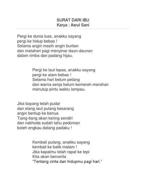 Contoh Puisi Surat Dari Ibu Karya Asrul Sani - KT Puisi