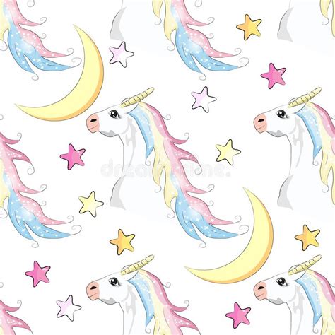 Seamless Pattern With Cute Unicorns Stars Hearts Rainbow Moon