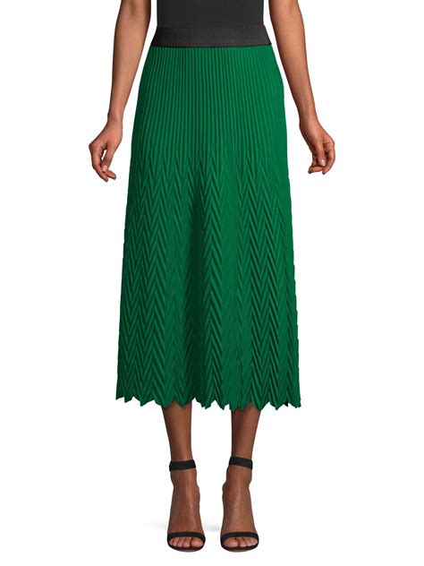 Maje Synthetic Herringbone Pleated Midi Skirt In Green Lyst