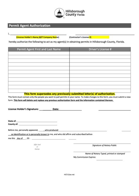 Permit Agent Authorization Form Printable Pdf Download