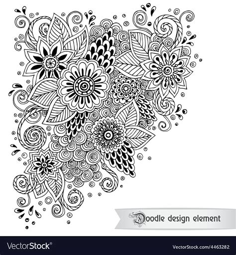 Floral Retro Doodle Black And White Pattern In Vector Image