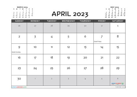 Free Printable April 2023 Calendar 12 Templates Free Printable April