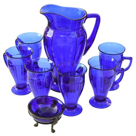 Early 20th Century Mid Century Blue Glass Set S 8 Chairish
