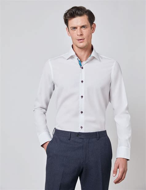 Brandon Plain Mens Slim Fit Shirt With Contrast Detail And Single Cuff