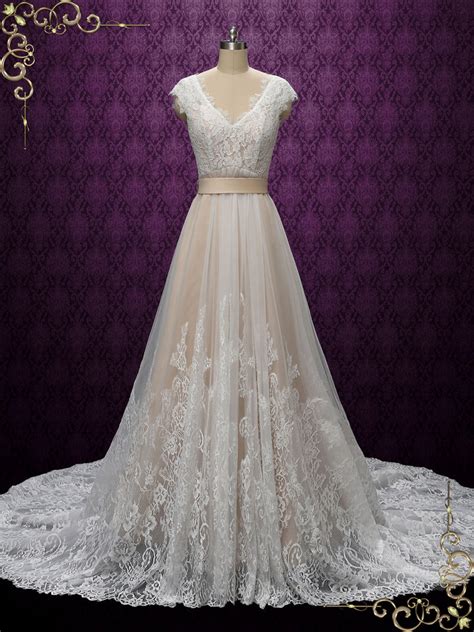 Vintage Champagne Lace Wedding Dress Arden