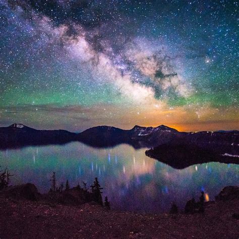 The Milky Way Reflected In Crater Lake Oregon Crater Lake National