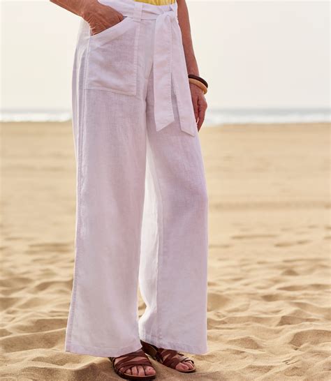 White 100 Linen Womens Wide Leg Linen Trousers
