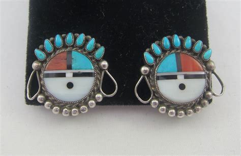 Sale Large Sterling Silver Zuni Petit Point Turquoise Inlay Etsy