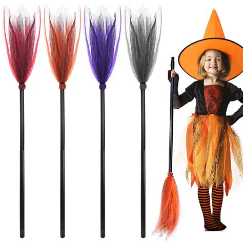 4 Pieces Halloween Witch Broom Kids Broom Props Plastic Witch Broom