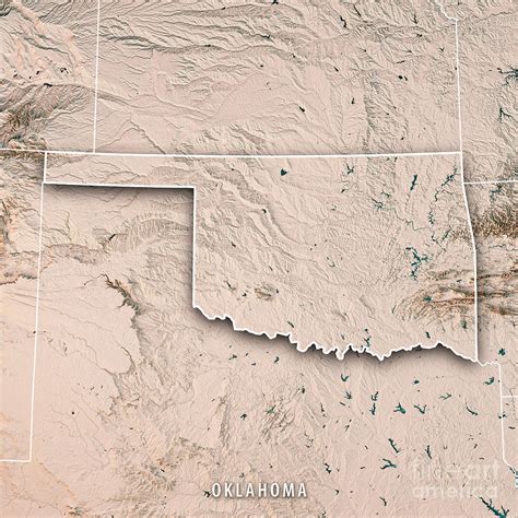 Oklahoma State Usa 3d Render Topographic Map Neutral Border Digital Art