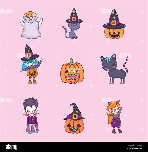 Set Of Halloween Cartoons Stock Vector Image And Art Alamy